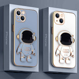 Plating 3D Astronaut Stand Holder Camera Protection Case for iPhone 13 12 11 Series