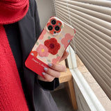 Korean Cute Plush Flower Leather Case for iPhone 13 12 11 Pro Max