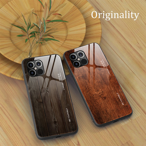 Luxury Wood Grain Slim Glass Phone Case For iPhone 12 Series