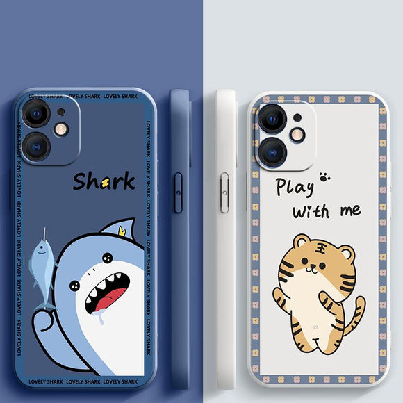 Cartoon Cute Shark Tiger Case for iPhone 13 12 11 Pro Max Mini