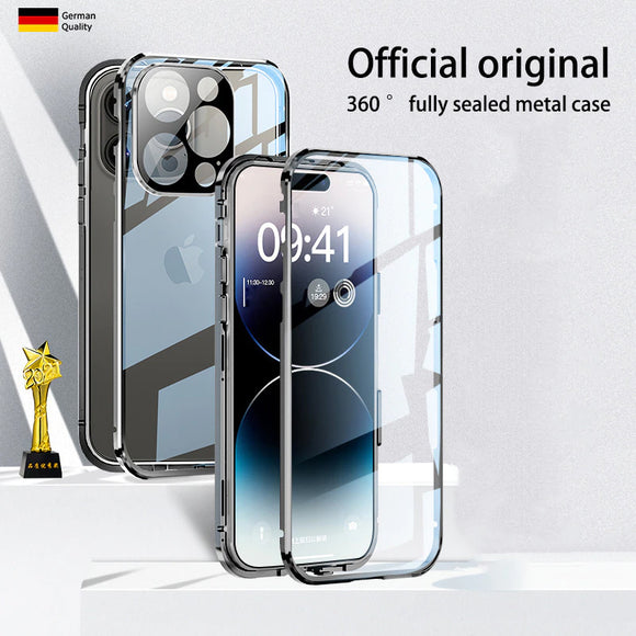 Metal Double Sided Glass Case For iPhone 14 13 12 series