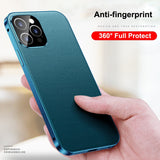 Hidden Buckle 360 Degree Full Protect PU Leather Tempered Glass Meta Case for iPhone 12 Series