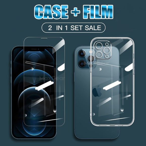 Tempered Glass Screen Protectors + Soft Clear Shockproof Case for iPhone 12 11 Series