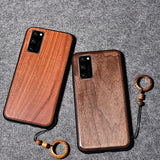 Real Wooden Hard Shockproof Back Phone Cover with Wood Lanyard for Samsung Galaxy S20 Series