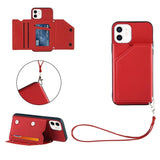 Leather Back Cover With Card Package & Lanyard Case for iPhone 12 Series