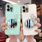 Bling Glitter Rabbit Makeup Mirror Plating Case for iPhone 13 12 11 Pro Max Mini