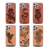 Engraved Dragon Solid Wooden Case for iPhone 13 12 11 Pro Max