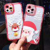 Cartoon Santa Claus Elk Soft TPU Merry Christmas Clear Phone Case For iPhone 13 12 11 Series