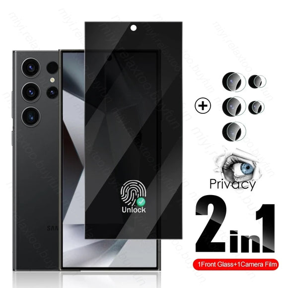 2-in-1 Camera Glass Privacy Anti-Spy Tempered Glass Screen Protector For Samsung Galaxy S24 series