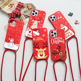 Soft TPU Christmas Deer Case with Necklace Lanyard Rope For iPhone 13 12 11 Series