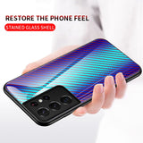 Luxury Carbon Fiber Pattern Tempered Glass Case For Samsung Galaxy S21 S20 Note 20 Series