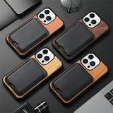 Natural Wood Case With Magsafe Wallet For iPhone 13 12 11 Pro Max