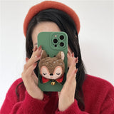 Winter Plush Cartoon Elk Doll Bowknot Soft Silicone Candy Color Case For iPhone 13 12 11 Series