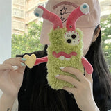 Cute Snails Fluffy Plush Case for iPhone 14 13 12 series