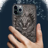 3D Relief Embossed Wolf Tiger Fish Sandalwood Case for iPhone 12 & 11 Series