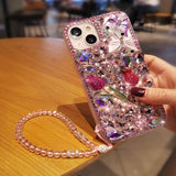 3D Butterfly Bling Rose Diamond Chain Case For Samsung S23 S22 S21 series