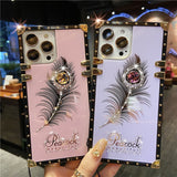 3D Diamond Plume Feather Lanyard Silicone Case For iPhone 14 13 12 series