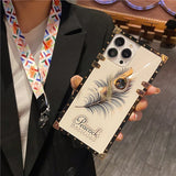 3D Diamond Plume Feather Lanyard Silicone Case For iPhone 14 13 12 series