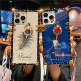 3D Diamond Plume Feather Lanyard Silicone Case For iPhone 14 13 12 series