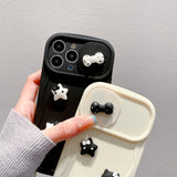 3D Hello Kitty Black Bow Sliding Lens Protection Cases For iPhone 14 13 12 series