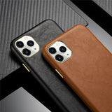 Luxury Real Leather Metal Button Back Cover Midnight Green Phone Case For iPhone 11 Series
