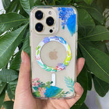 Flower Pattern Clear Magnetic Magsafe Charger Soft Silicone Case for iPhone 13 12 11 Pro Max Mini