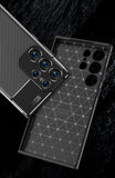 Luxury Business Ultra Thin Carbon Fiber TPU Silicone Edge Shockproof Case for Samsung Galaxy S23 Ultra Plus
