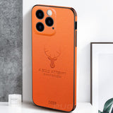 Luxury Leather Texture Deer Square Frame Camera Protector Case for iPhone 13 12 Series