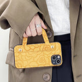 Camellia Embossed Leather Handbag Shaped Phone Case For iPhone 13 12 11 Series