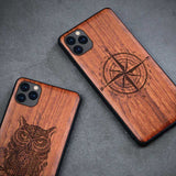 All-inclusive Emboss Solid Wood Carving Protective Cover Wooden Case For iPhone 12 Series