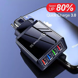EU US UK Plug 4 Ports Charger Quick Charge 3.0 Wall for iPhone Samsung Xiaomi Huawei