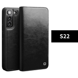 Genuine Leather Card Pocket Flip Case for S22 Ultra Plus