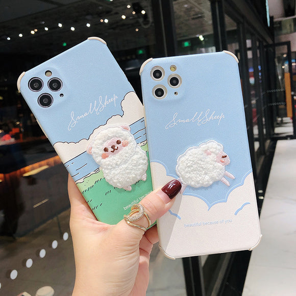 Cute Embroidery Sheep Leather Case for iPhone 13 12 11 Pro Max Mini