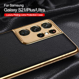 Luxury Plating Leather Anti knock Hard Cover Case For Samsung S21 Ultra Plus 5G