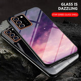 Starry Pattern Tempered Glass Silicone Frame Back Cover Case for Note 20 Series