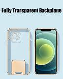 Plating Square Ring Holder Stand Transparent Soft Case For iPhone 12 11 Series