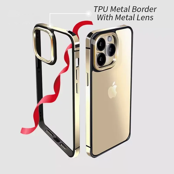 Luxury Minimalism Metal Lens Frame TPU Case For iPhone 15 14 series