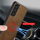 Luxury Carmera Lens Protection Car Magnetic Shockproof PU Leather Phone Case For Samsung S21 Plus Ultra