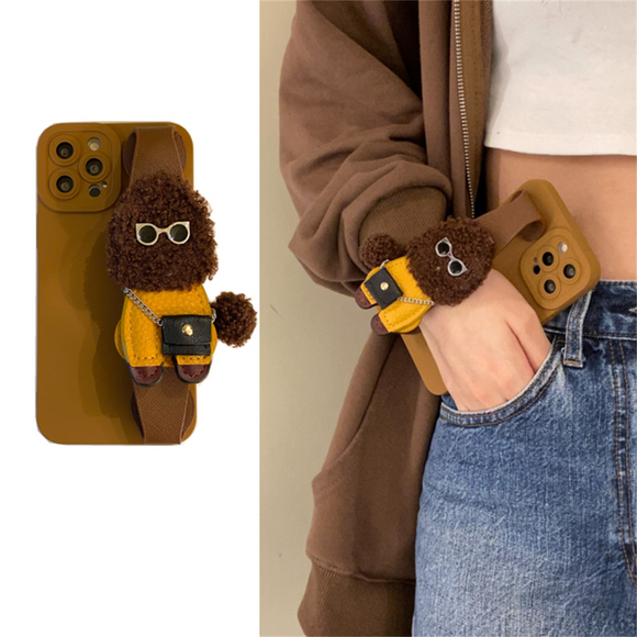 Cute Dog Biscuit Case With Plush Hand Strap For iPhone 14 13 12 series