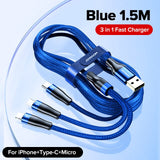Super Durable 3 in 1 USB Fast Charging Cable 1.5M For iPhone Samsung Huawei