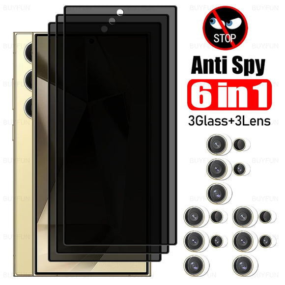 6-in-1 Anti Spy Tempered Glass Screen Protector Camera Lens Protective Film For Samsung Galaxy S24 series