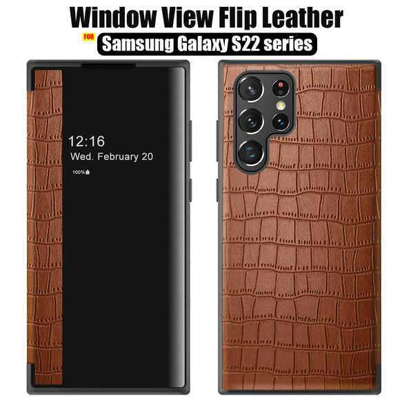 Luxury Leather Texture Window Flip Cover For Samsung S22 Ultra Plus