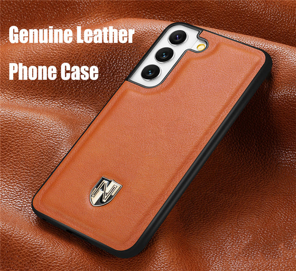 Luxury Ultra Thin Genuine Cowhide Leather Wireless Charging Case for Samsung Galaxy S22 Ultra Plus