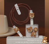 Cute Cartoon 3D Little Bear PD20W Charger USB 18W Charger Data Cable Wrapping Case For iPhone 14 13 12 series