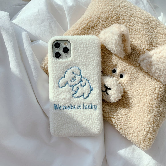Soft Plush Cute Dog Phone Case for iPhone 11 Series