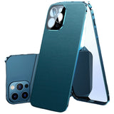 Hidden Buckle 360 Degree Full Protect PU Leather Tempered Glass Meta Case for iPhone 12 Series