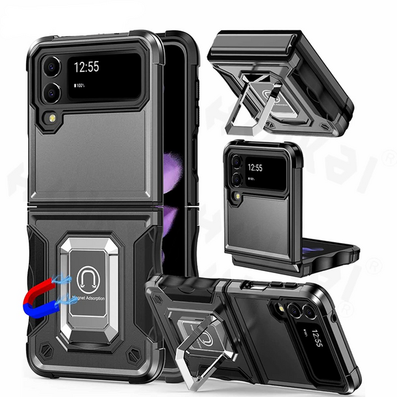 Military Grade Shockproof Heavy Duty Protective Armor Magnetic Kickstand Ring Case For Samsung Galaxy Z Flip 4 3