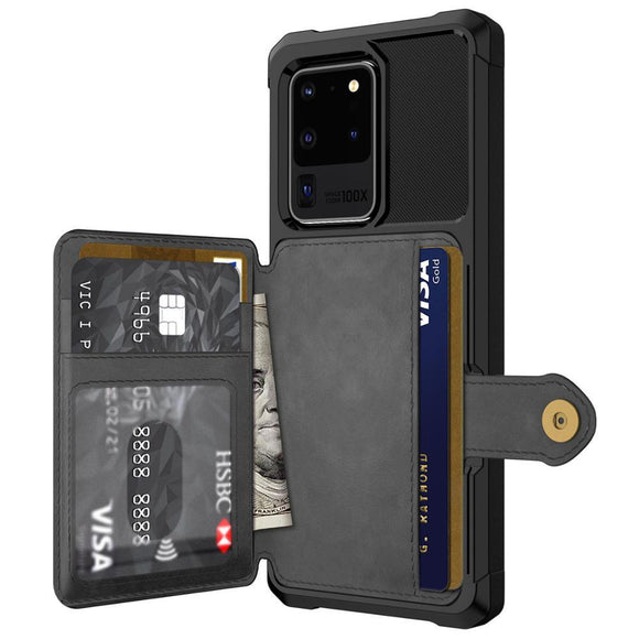 PU Leather Flip Wallet Cover with Photo Holder Hard Back Cover Case for Samsung Galaxy S20 Series
