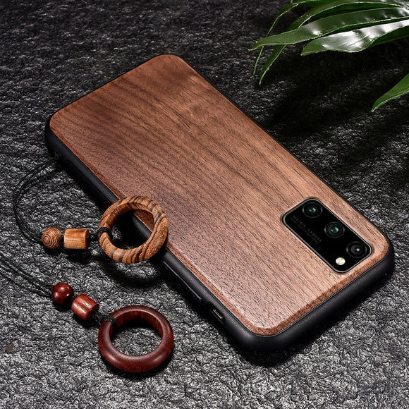 Real Wooden Hard Shockproof Back Phone Cover with Wood Lanyard for Samsung Galaxy S20 Series
