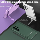 Adjustment Bracket Shockproof Plain Leather Matte Case For Samsung Galaxy S23 series